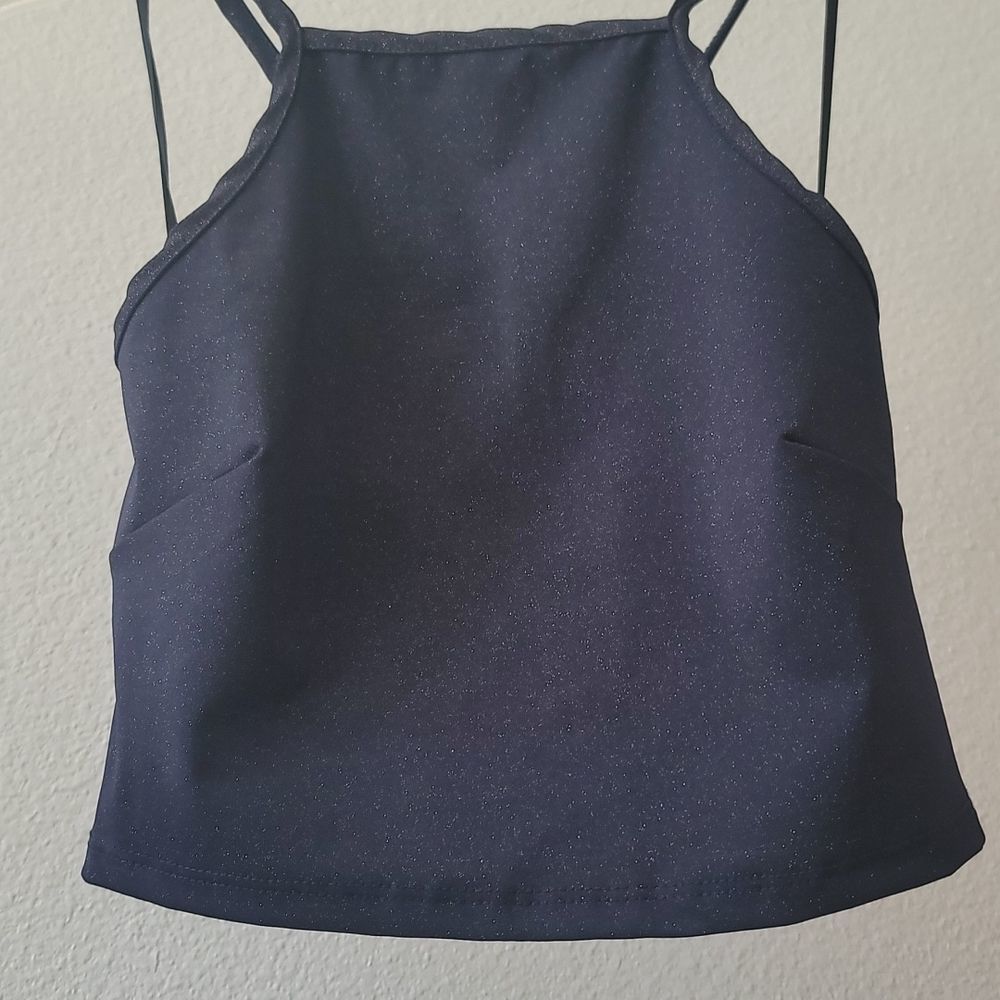 Windsor High Neck Crop Top - Blue Glitter S - Picture 3 of 8